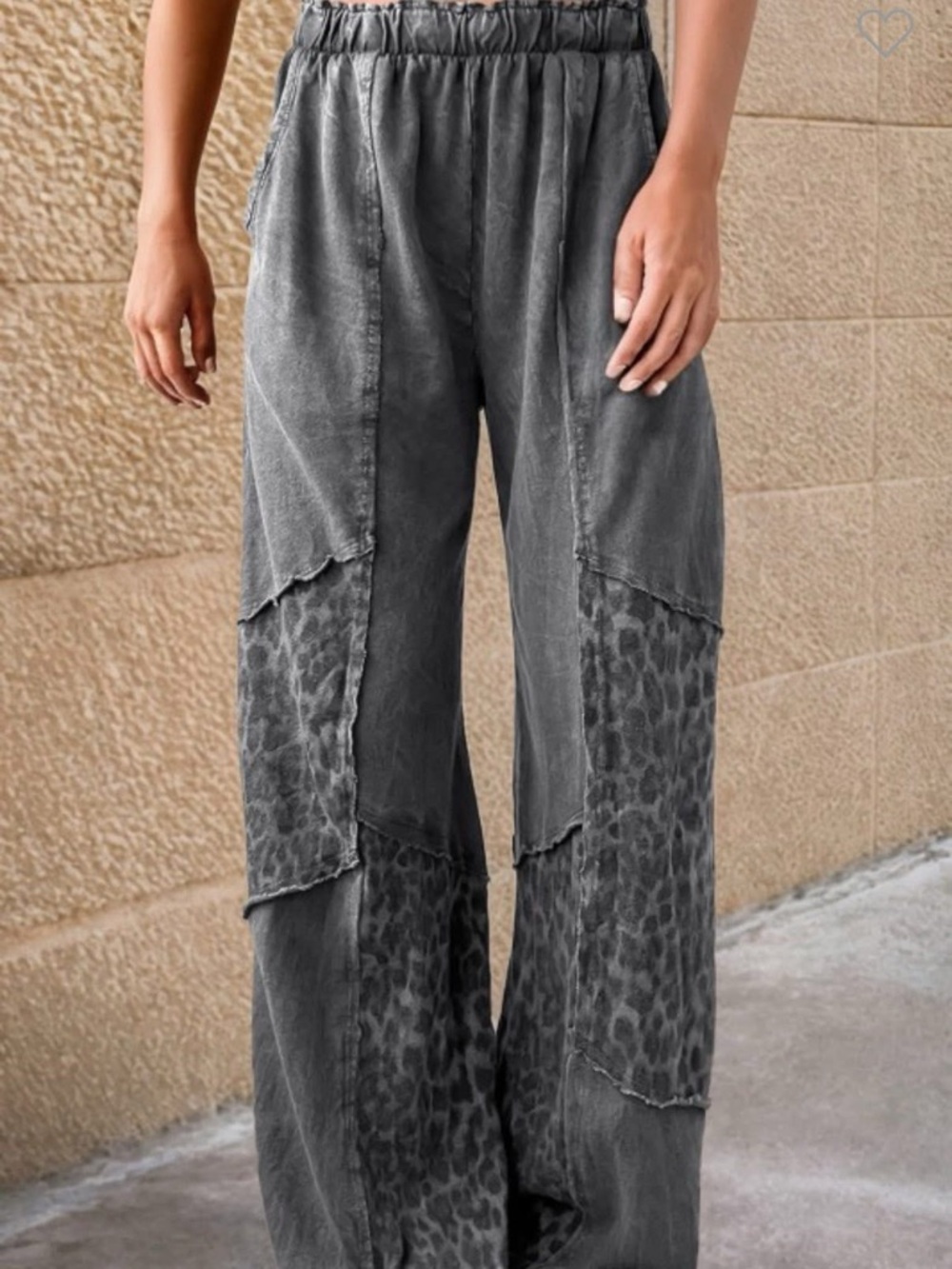 Gray Patchwork Wide-Leg Pants